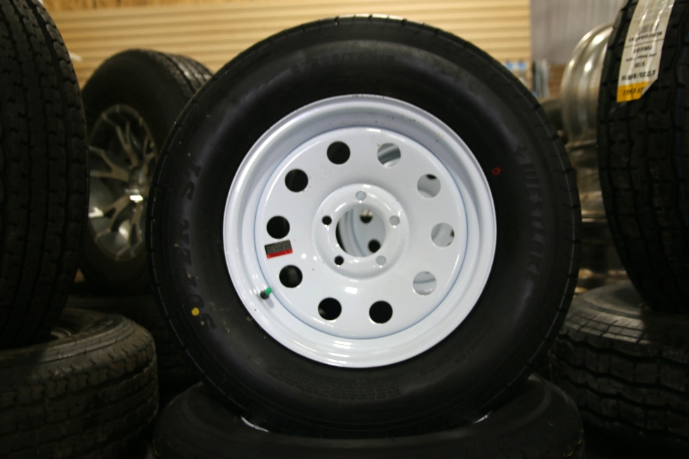 WEST LAKE ST205/75R15 TIRE & 15 INCH WHITE 5 LUG WHEEL 